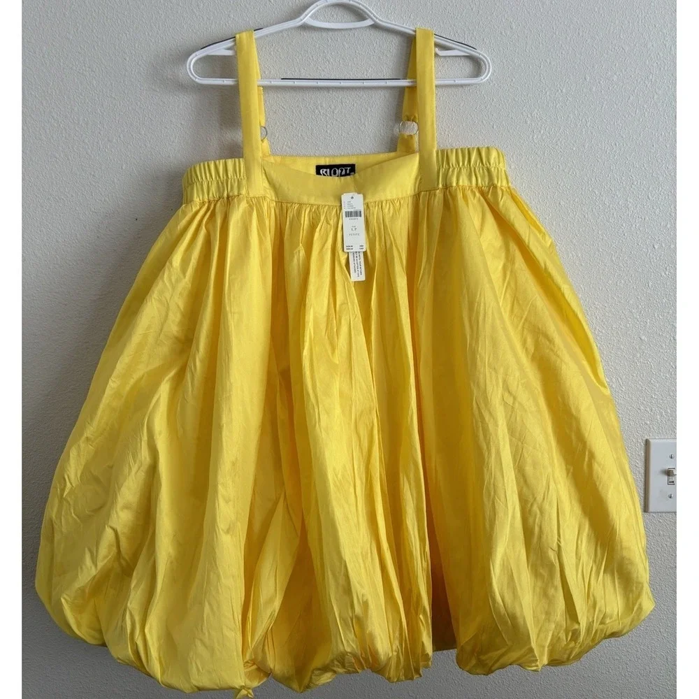 NEW Bloni Anthropologie Bubble Dress Square Neck Taffeta Yellow Large Petite